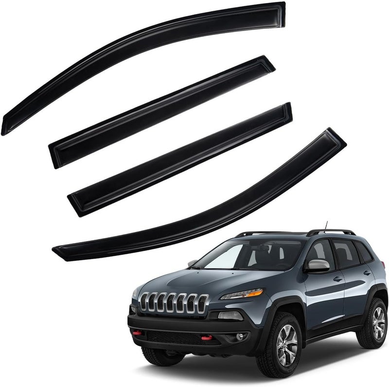 PLDDE Rain Guards Compatible with 2014-2025 Jeep Cherokee, Tape-On Side Window Visor Wind Deflector Vent Visors Car Accessories 4pcs - Image 1